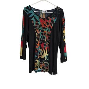 Parsley & Sage Art To Wear Top L Womens Lagen‎ Look Long Sleeve Geometric Artsy